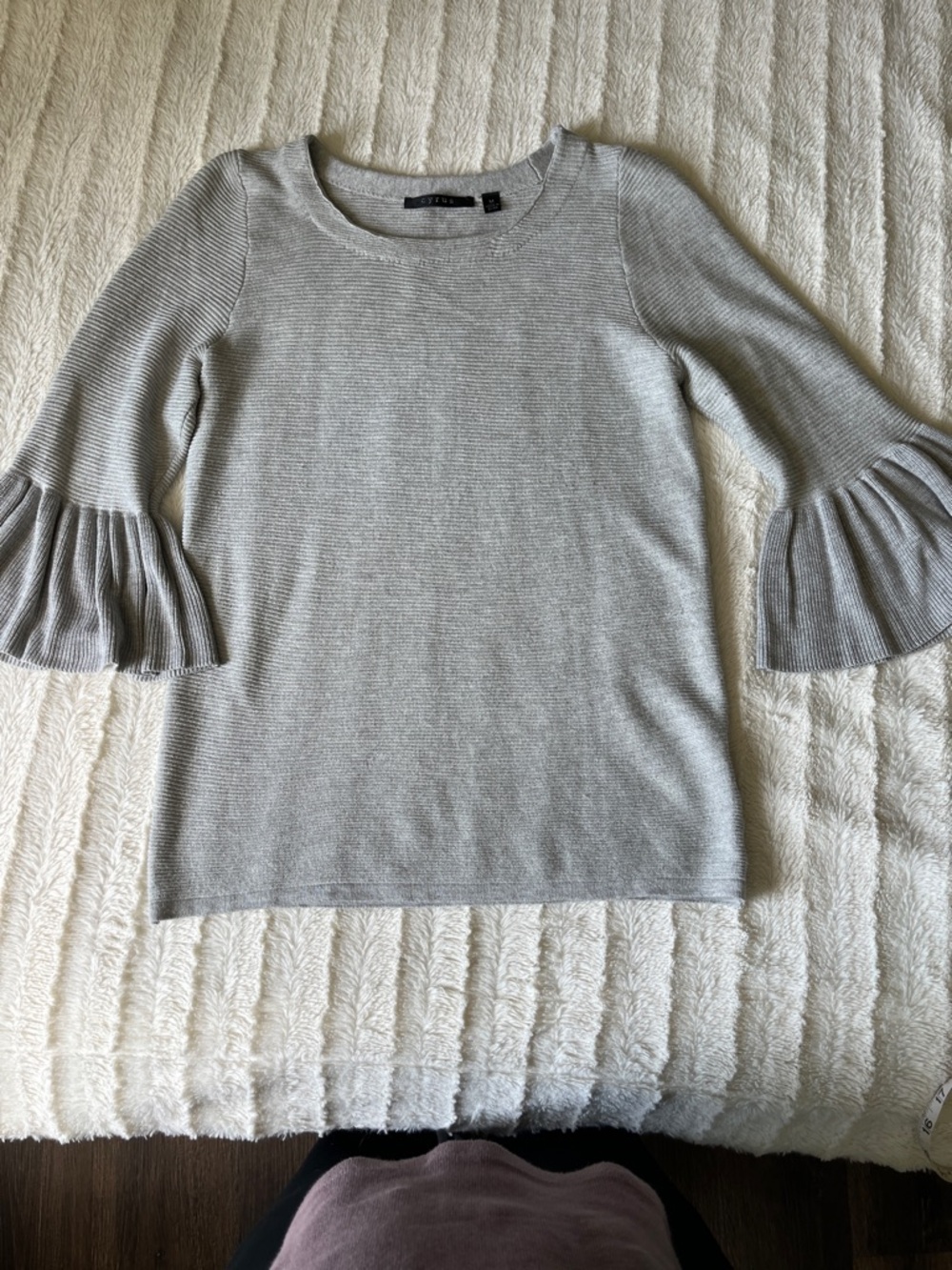 Cyrus Gray Ruffle Cuff Knit Top - Picture 5 of 5